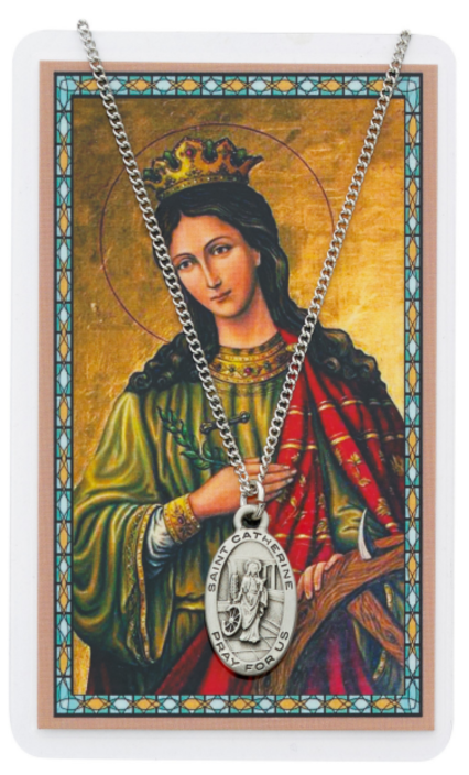 St Catherine of Alexandria Medal and Prayer Card