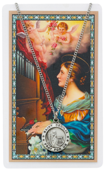 St Cecilia Medal and Prayer Card