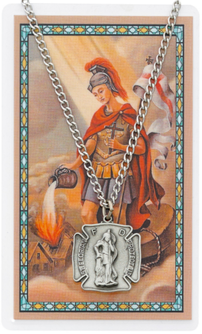 St Florian Medal and Prayer Card