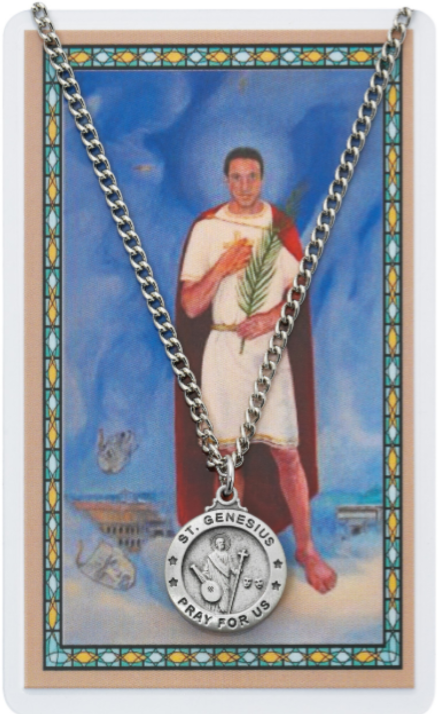 St Genesius Medal and Prayer Card