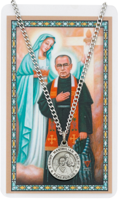 St Maximilian Kolbe Medal and Prayer Card
