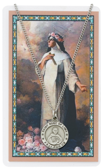St Rose of Lima Medal and Prayer Card
