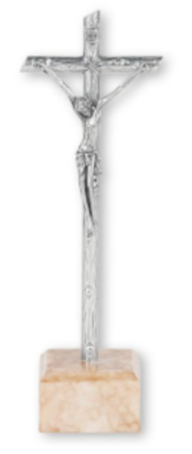 Silver Finished Standing Log Style Crucifix on Marble Base