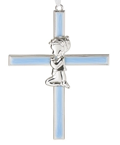 Blue Praying Boy Cross