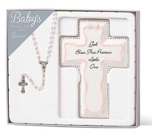 Pink Cross and Rosary Set