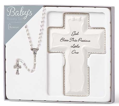White Cross and Rosary Set