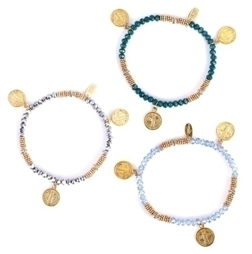 Gold St. Benedict Stretch Bracelets, Assorted