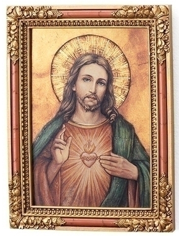 7.25"H Sacred Heart Icon Framed Plaque
