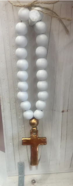 White Blessing Beads with Cross