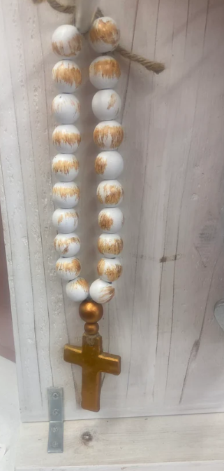 White/Gold Blessing Beads with Cross