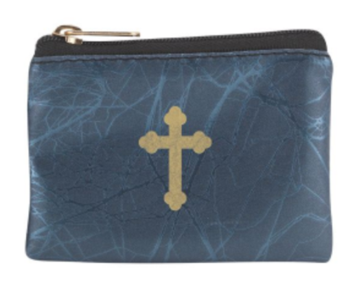 Blue Marbled Patterned Rosary Pouch