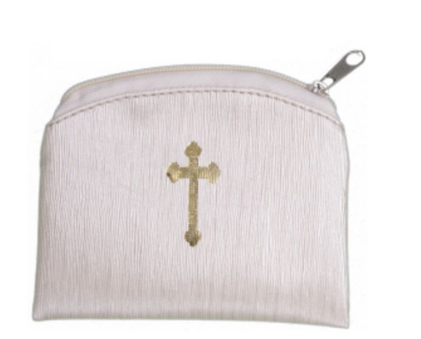Beige Raw Silk Look Rosary Pouch
