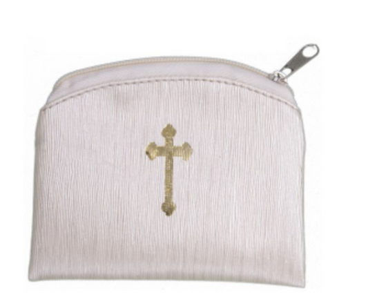 Beige Raw Silk Look Rosary Pouch