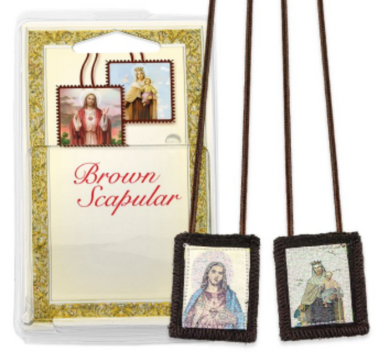 Sacred Heart and Our Lady of Mt. Carmel Genuine Brown Wool Scapular