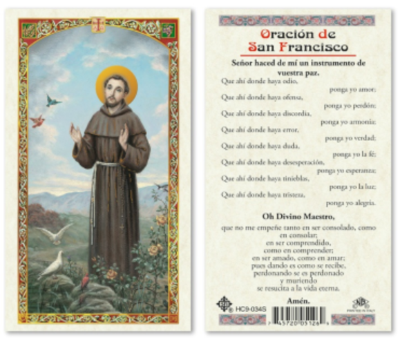 St. Francis Prayer for Peace Prayer Card - Spanish