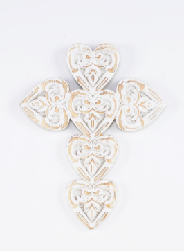 Wood Cross of Hearts