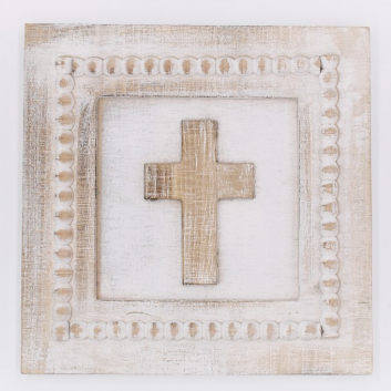 Wood Cross Plaque, Beaded