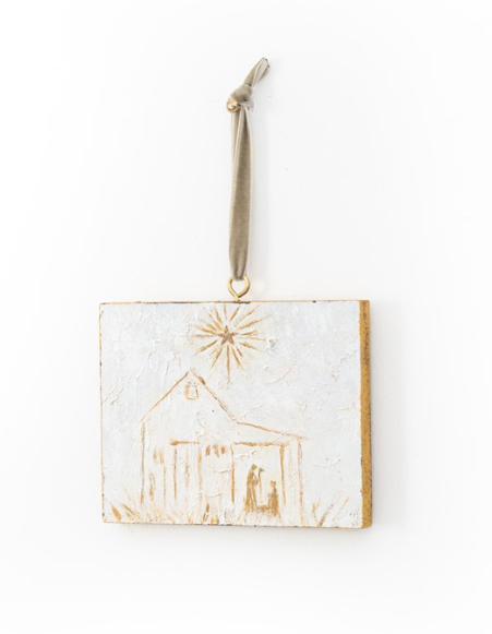 Wood Ornament, Gold Holy Family