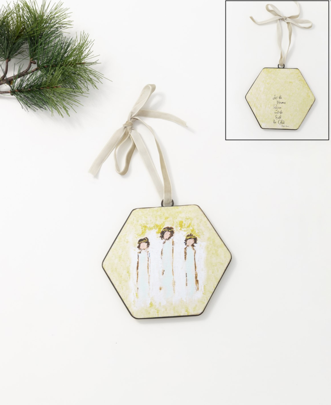 Metal Hexagon Ornament, Angel Trio