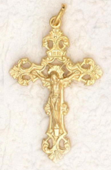 Gold Tone Deluxe Fleur de Lis Cross