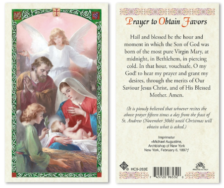 Nativity Scene - Prayer to Obtain Favors Prayer Card