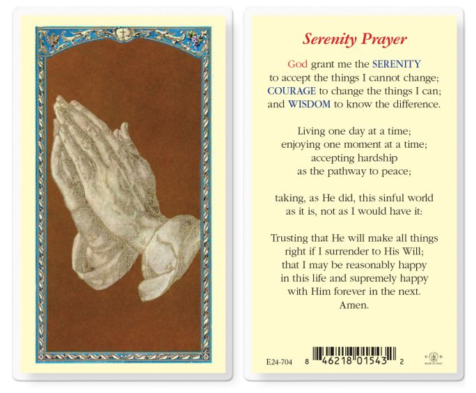 Serenity Prayer with Long Version Holy Card