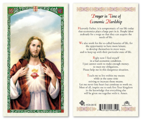 Sacred Heart of Jesus - Prayer in Time of Economic Hardship Prayer Card