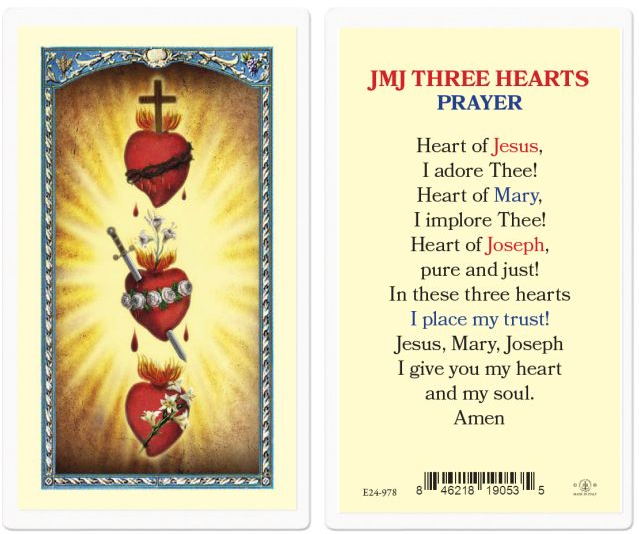 JMJ Three Hearts Prayer Holy Card