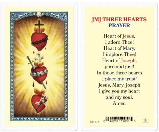 JMJ Three Hearts Prayer Holy Card