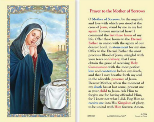 Prayer to the Mother of Sorrows Prayer Card