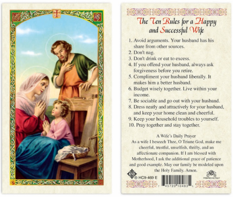 Ten Rules for a Happy and Successful Wife Prayer Card