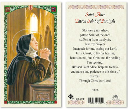 Saint Alice, Patron Saint of Paralysis Prayer Card