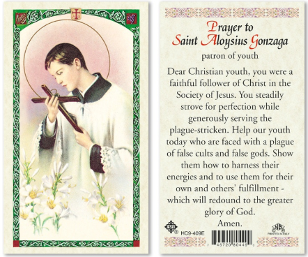 Prayer to St. Aloysius Gonzaga, Patron of Youth Prayer Card