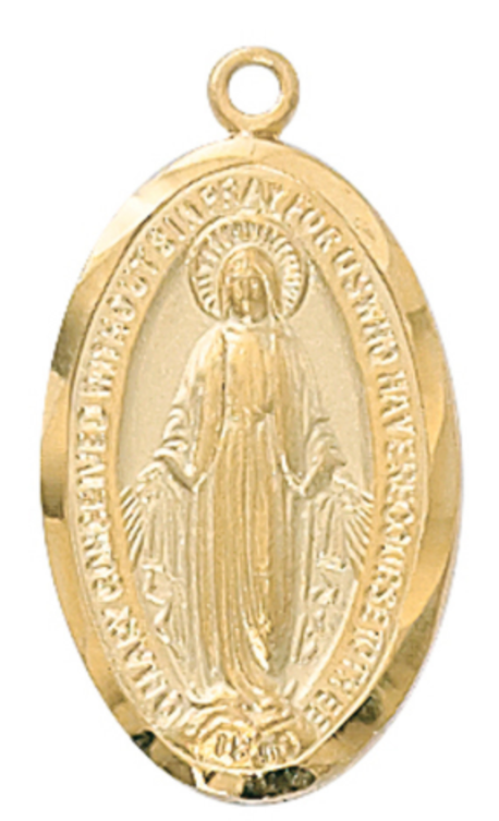 Gold Over Pewter Miraculous Medal Necklace