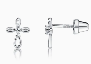 Sterling Silver Screw-Back Infinity Cross Earrings