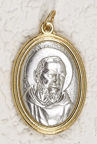 Saint Pio of Pietrelcina Gold and Silver Toned 1.5 inch Oval Medal