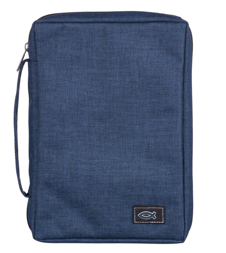 Blue Poly-Canvas Value Bible Cover with Ichthus Patch - Large