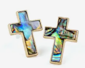 Cross Stud Earrings in Abalone