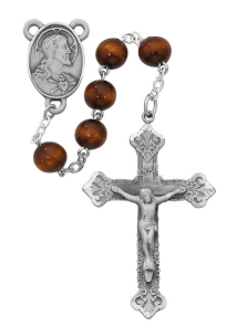 Brown Wood Pewter Rosary