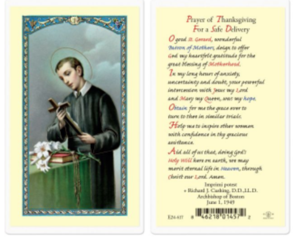 St. Gerard Prayer of Thanksgiving For a Safe Delivery Prayer Card