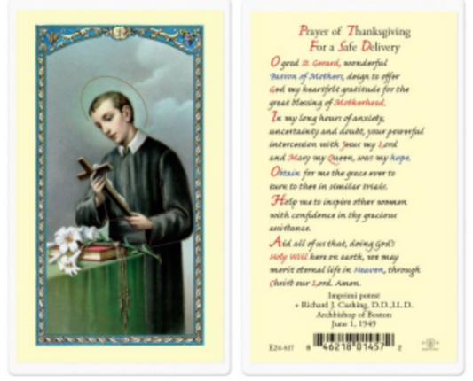 St. Gerard Prayer of Thanksgiving For a Safe Delivery Prayer Card