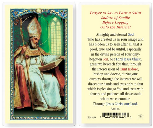 St. Isidore of Seville Prayer Before Logging onto the Internet Prayer Card