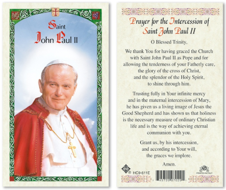 Prayer for the Intercession of St. John Paul II Prayer Card