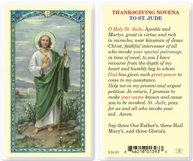 Thanksgiving Novena to St. Jude Prayer Card