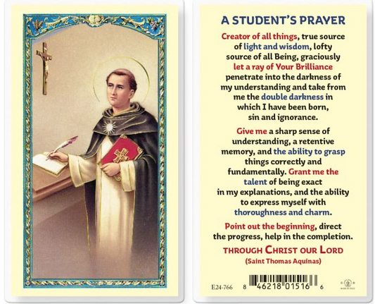 St. Thomas Aquinas A Student's Prayer Prayer Card
