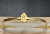 Hammered Thin Cuff Bracelet with Miraculas Mary Medal