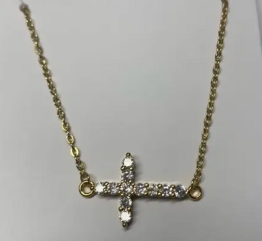 Sideways Cross Gold Necklace