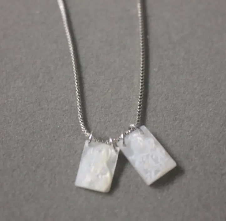 Mother of Pearl Scapular Necklace Silver