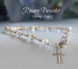 Sterling Silver & Crystal 5" Rosary Bracelet