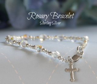Sterling Silver & Crystal 6" Rosary Bracelet